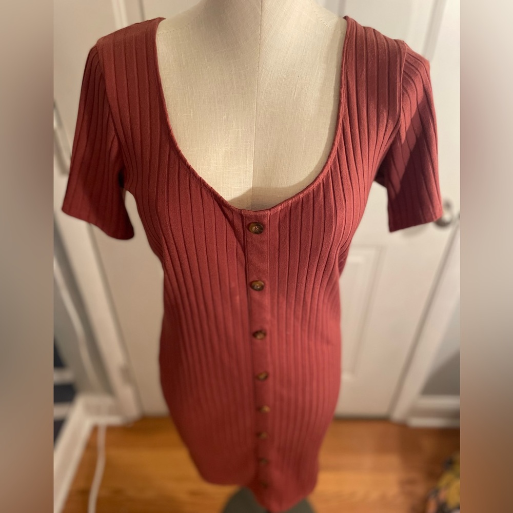 Abercrombie & Fitch Brick Red Ribbed Button-Front Mini Dress - Picture 5 of 5